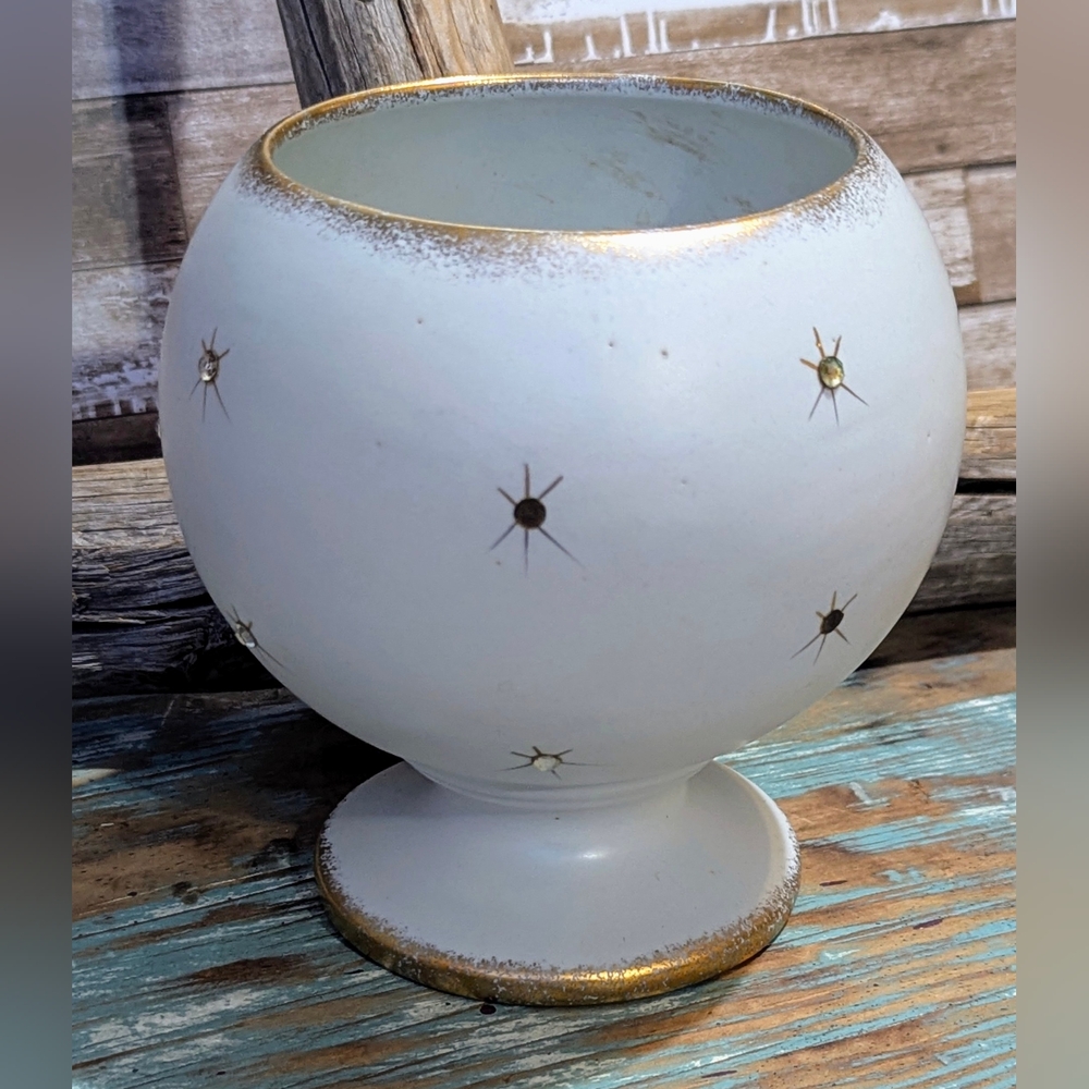 Vintage Pale Blue and Gold With Sparkling Stars Globe Shape Vase 1950's